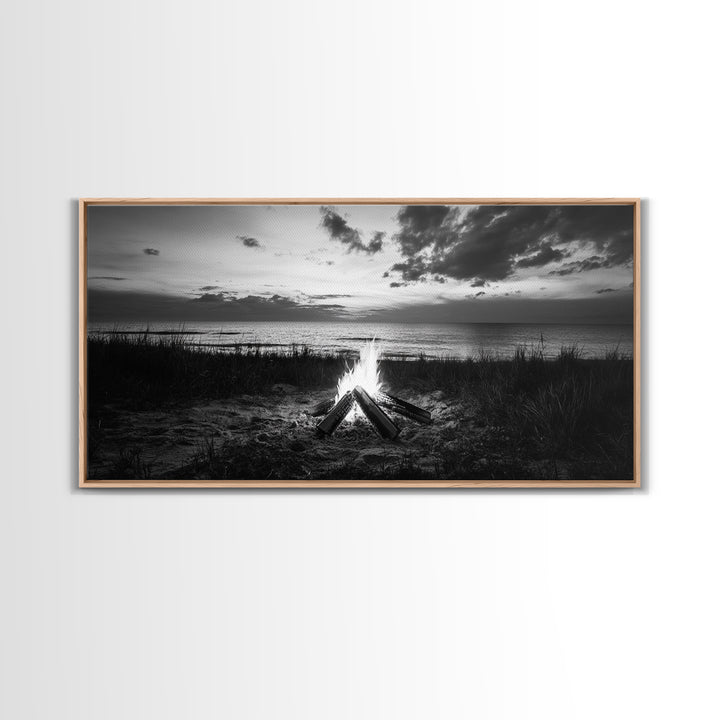 Beach Bonfire, coastal decor, nautical wall art, seascape painting, moody art, rustic wall art, dark romance painting, Canvas Print