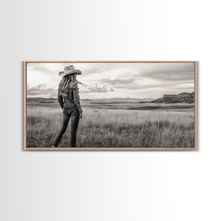 Black and White Cowgirl, western art, rustic decor, cowboy painting, southwest wall art, country art, black and white photography