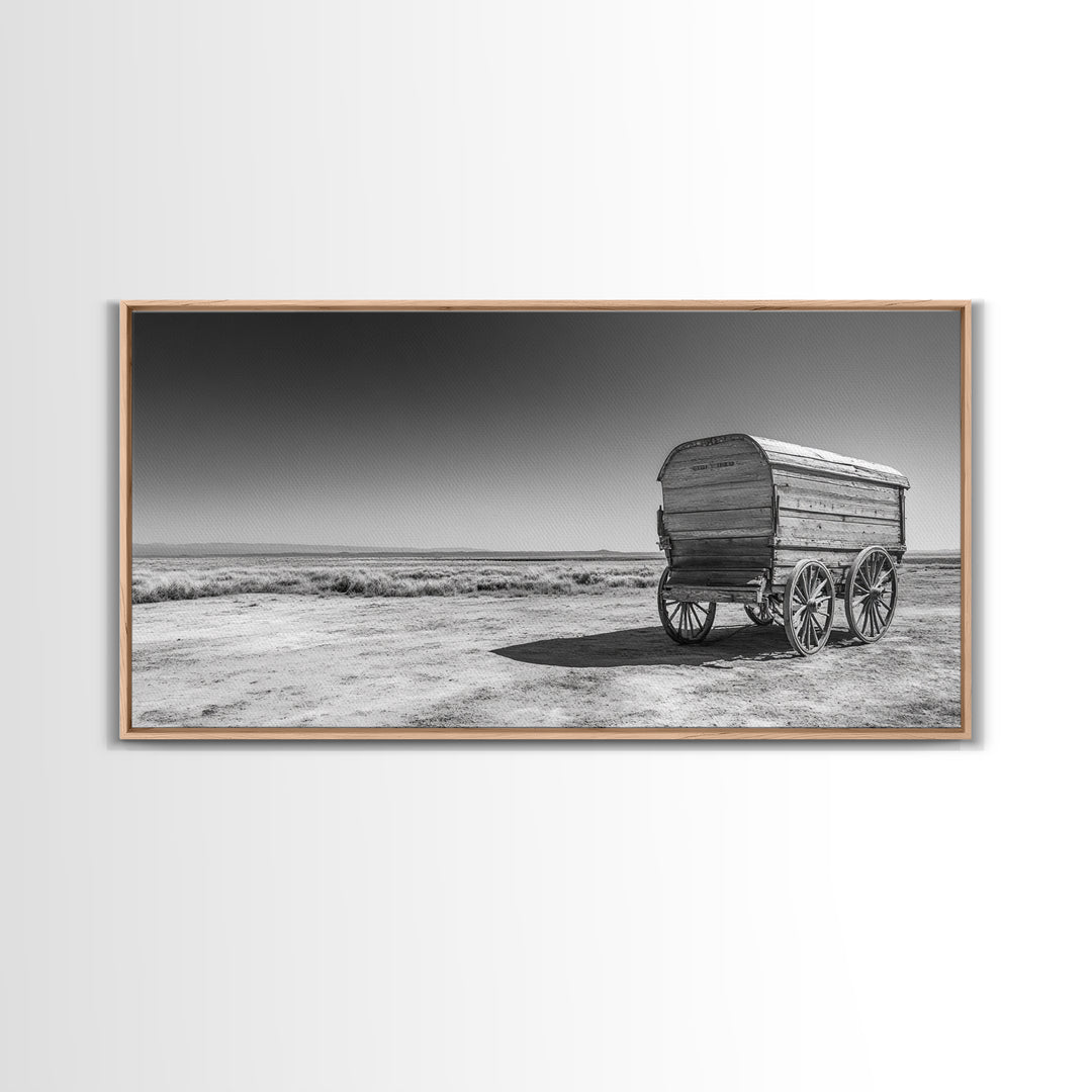 Covered wagon, rustic art, farmhouse art, western decor, landscape painting, extra wide art, panoramic art, framed canvas print