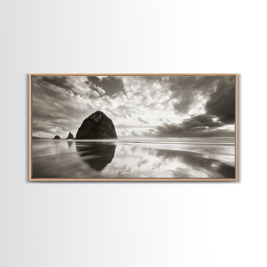 Coastal, seascape, moody art, ocean view, nautical wall art, panoramic painting, extra wide art, above bed wall art, framed canvas print