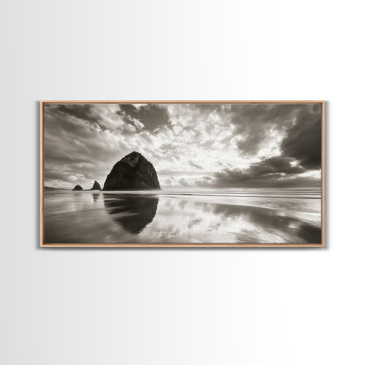 Coastal, seascape, moody art, ocean view, nautical wall art, panoramic painting, extra wide art, above bed wall art, framed canvas print