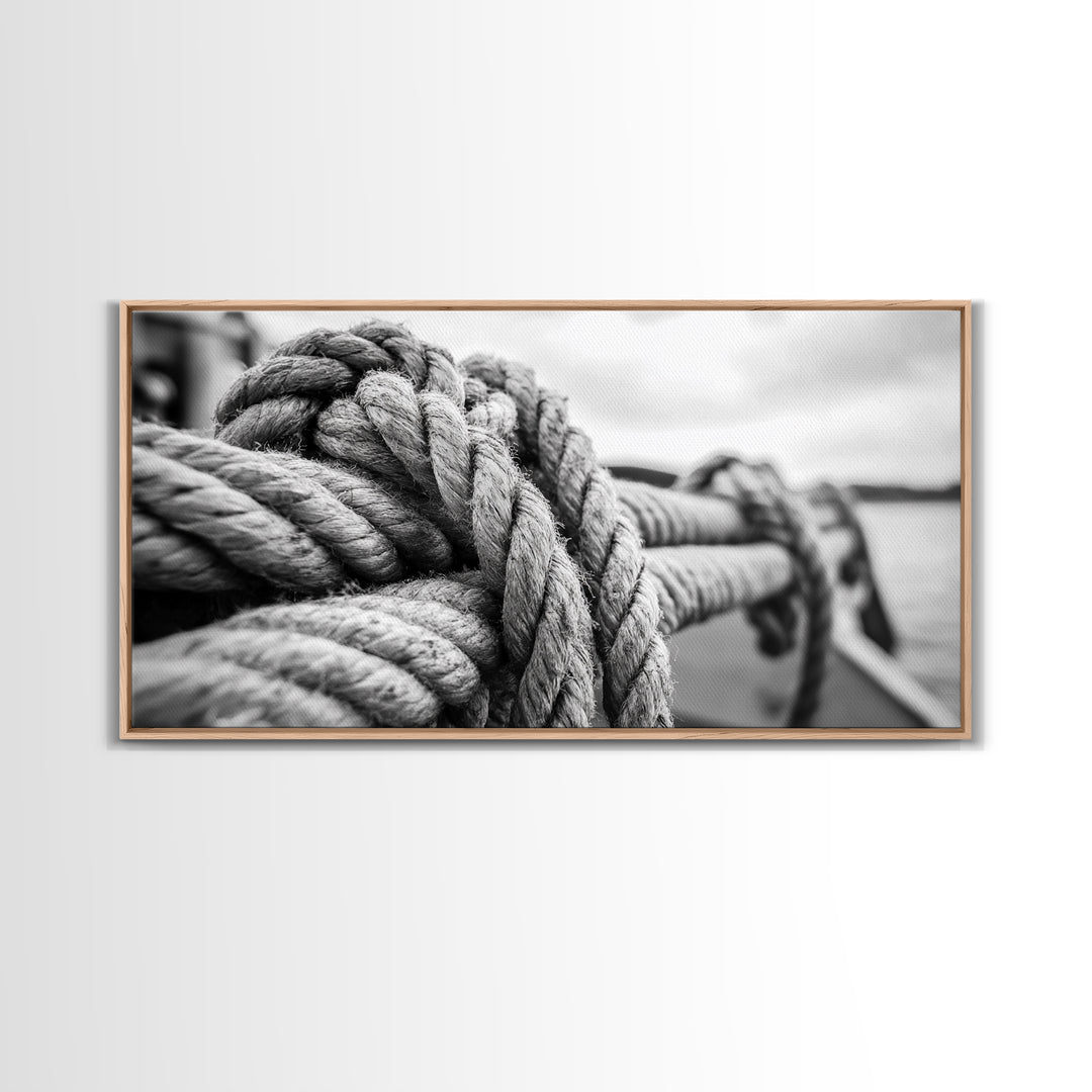 Nautical rope, rustic art, coastal decor, nautical wall art, maritime painting, extra wide art, panoramic painting, framed canvas print
