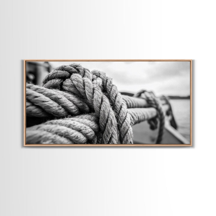Nautical rope, rustic art, coastal decor, nautical wall art, maritime painting, extra wide art, panoramic painting, framed canvas print