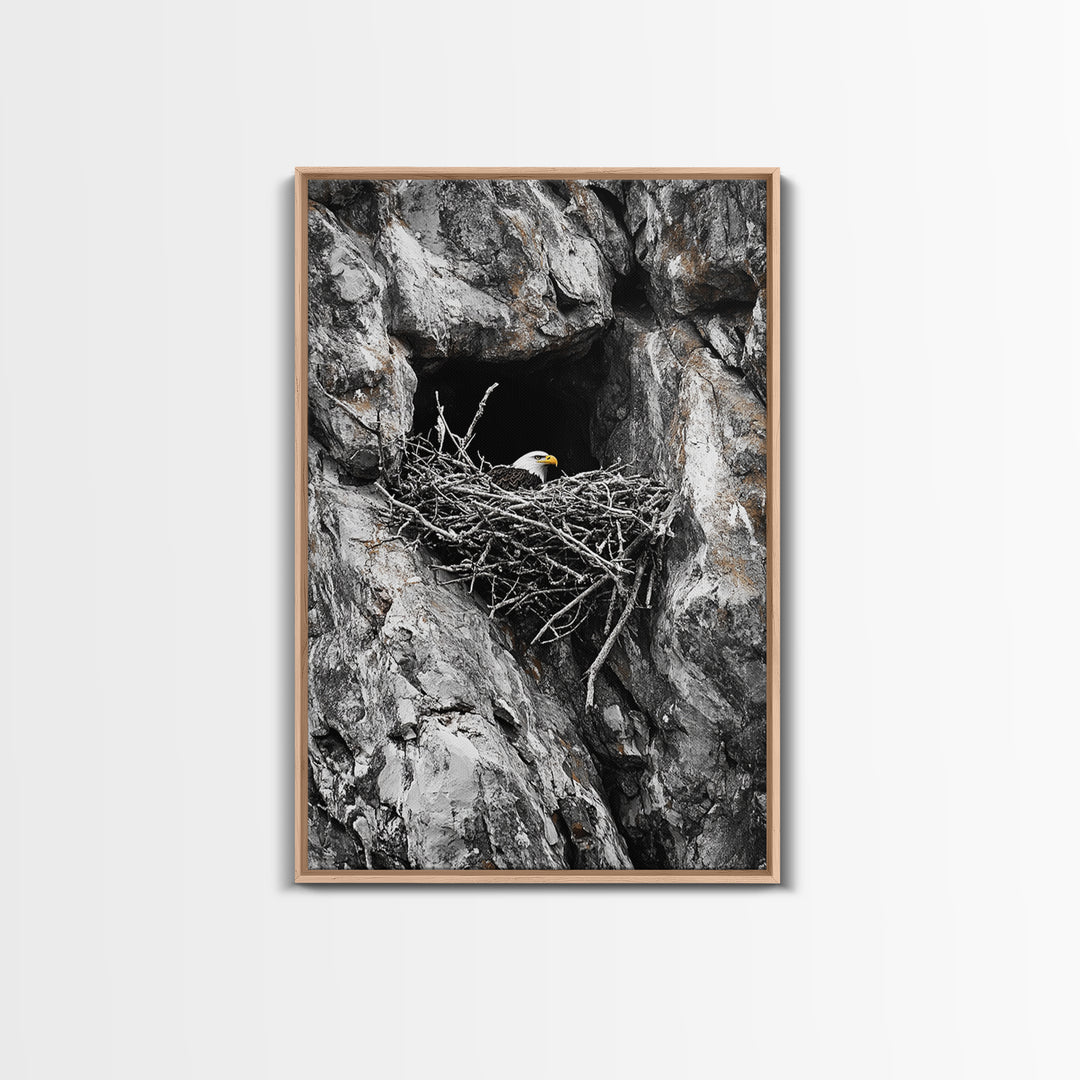 Bald eagle, wildlife art, bird wall art, framed canvas print, nature decor, mountain painting, eagle nest, rustic wall art, cabin decor