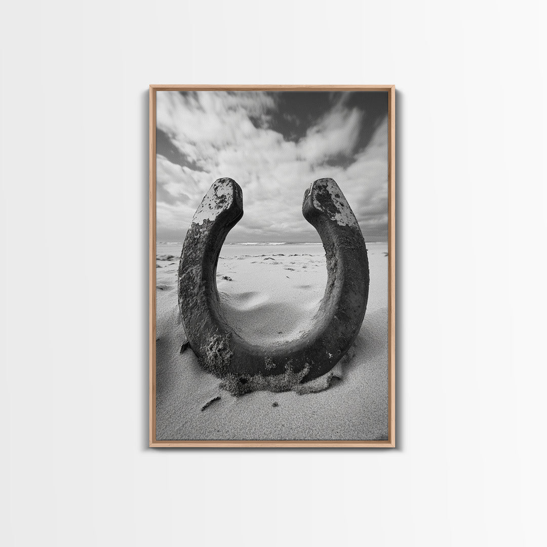 Horseshoe art, western decor, rustic wall art, wabi sabi wall art, moody photography, minimalist art, canvas print, living room art