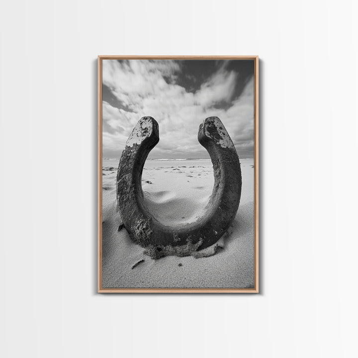 Horseshoe art, western decor, rustic wall art, wabi sabi wall art, moody photography, minimalist art, canvas print, living room art