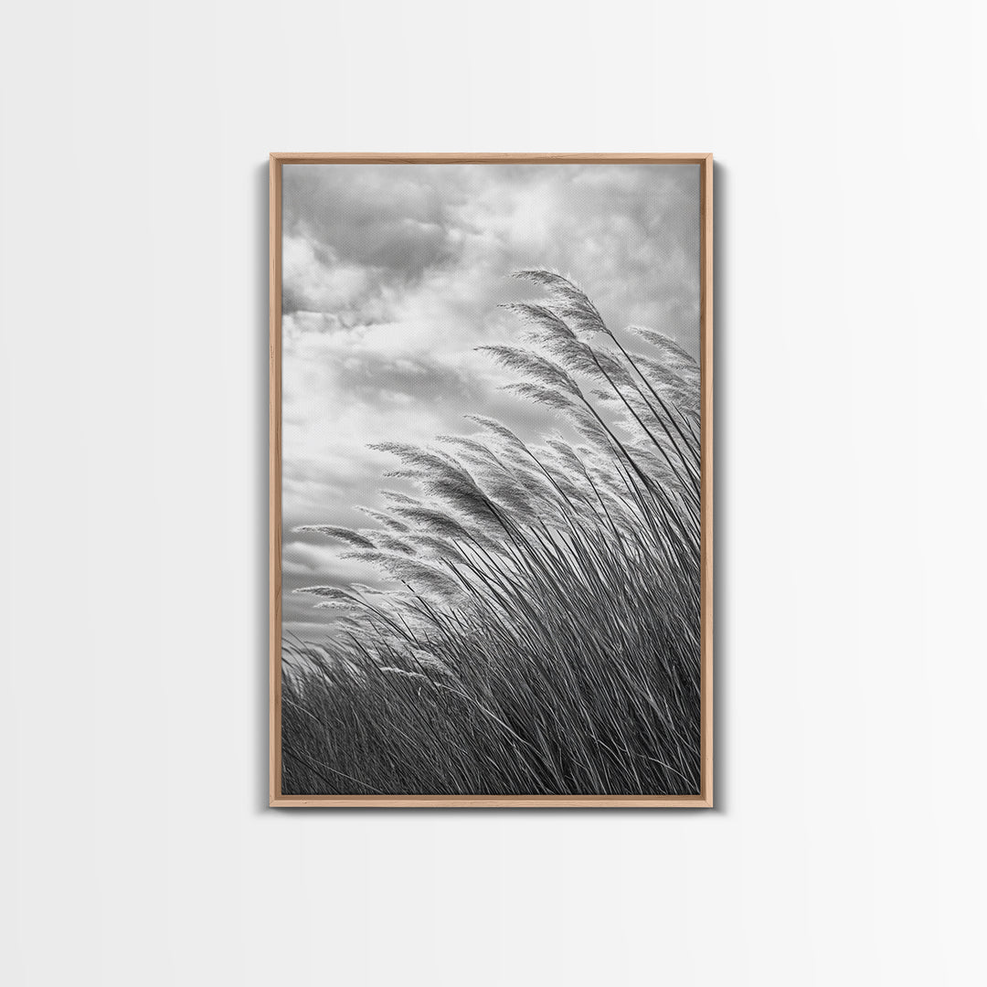 Wind Blowing Grass, moody art, wabi sabi art, landscape painting, farmhouse art, rustic decor, minimalist art, framed canvas print