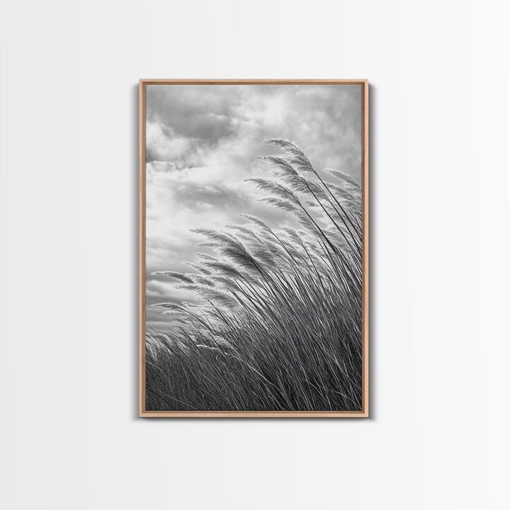 Wind Blowing Grass, moody art, wabi sabi art, landscape painting, farmhouse art, rustic decor, minimalist art, framed canvas print