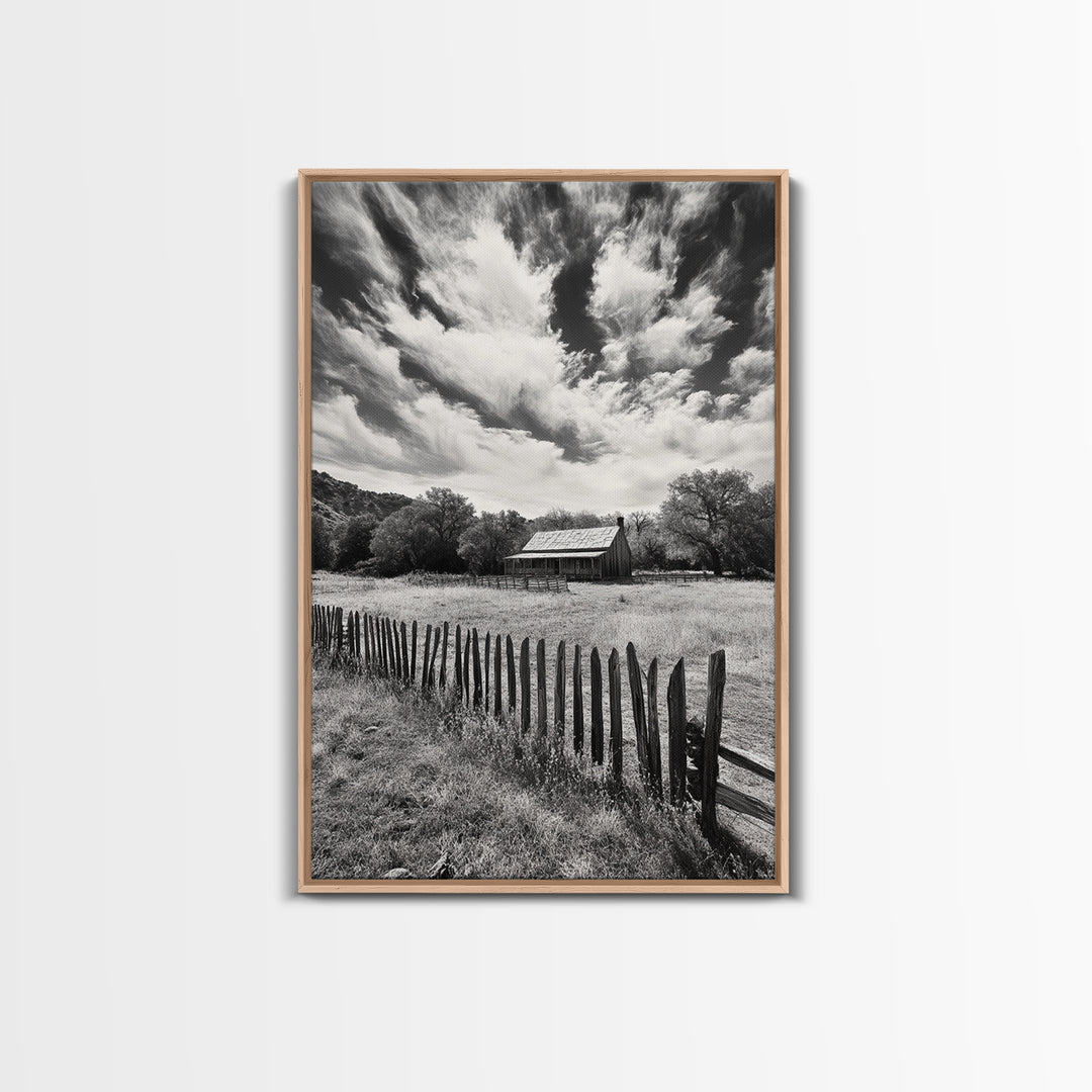 Abandoned Cabin, rustic wall art, farmhouse decor, moody art, countryside painting, wabi sabi art, framed canvas print, vintage wall decor