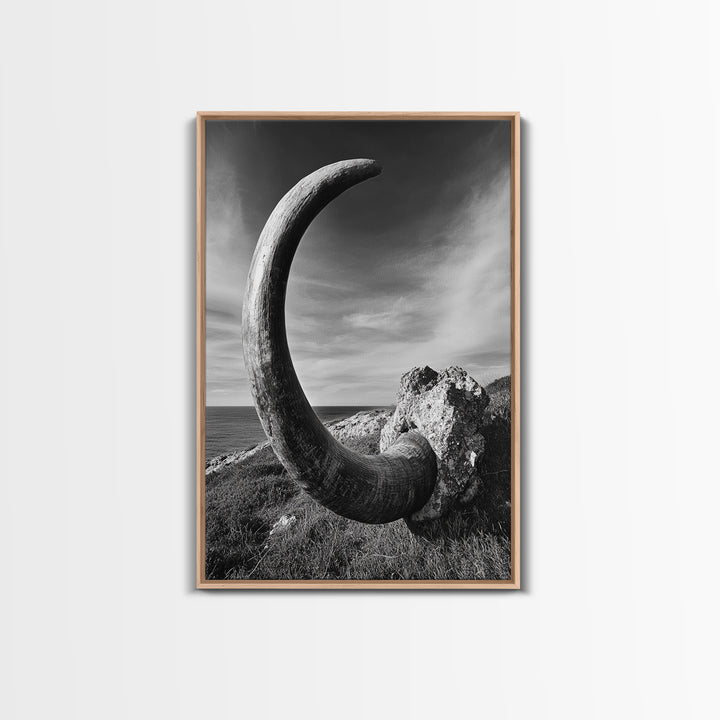 Ancient Horn, ozymandias art, rustic wall art, moody decor, nature landscape art, wabi sabi art, framed canvas print, farmhouse decor