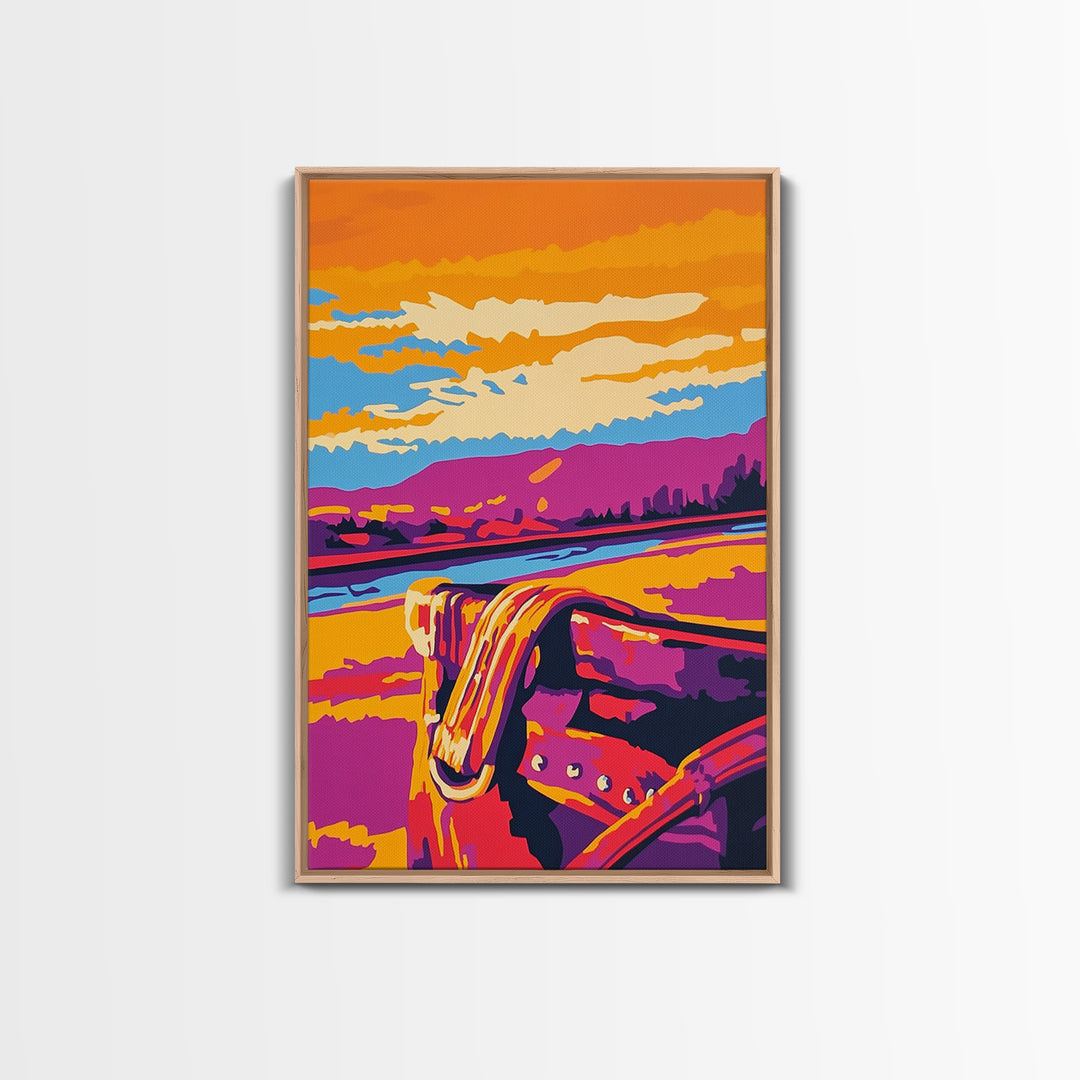 Desert Saddle, southwest wall art, rustic wall art, colorful western art, Joshua tree art, extra wide art, framed canvas print