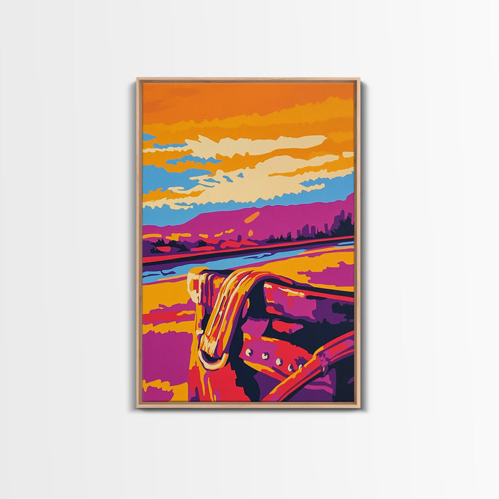 Desert Saddle, southwest wall art, rustic wall art, colorful western art, Joshua tree art, extra wide art, framed canvas print