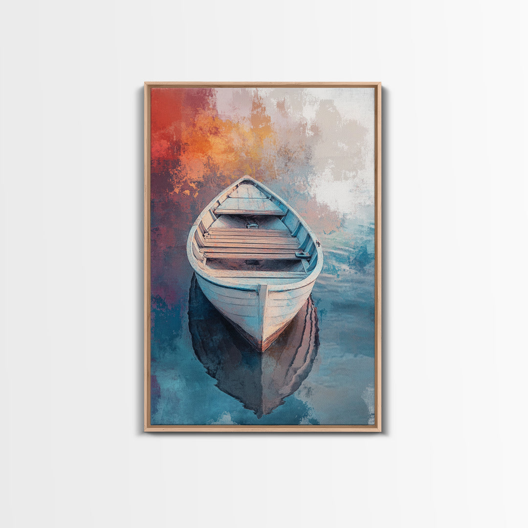 Rowboat Painting, Nautical Wall Art, Coastal Landscape Art, Rustic Water Scene, Framed Canvas Print, Lakehouse Decor, Gift Idea