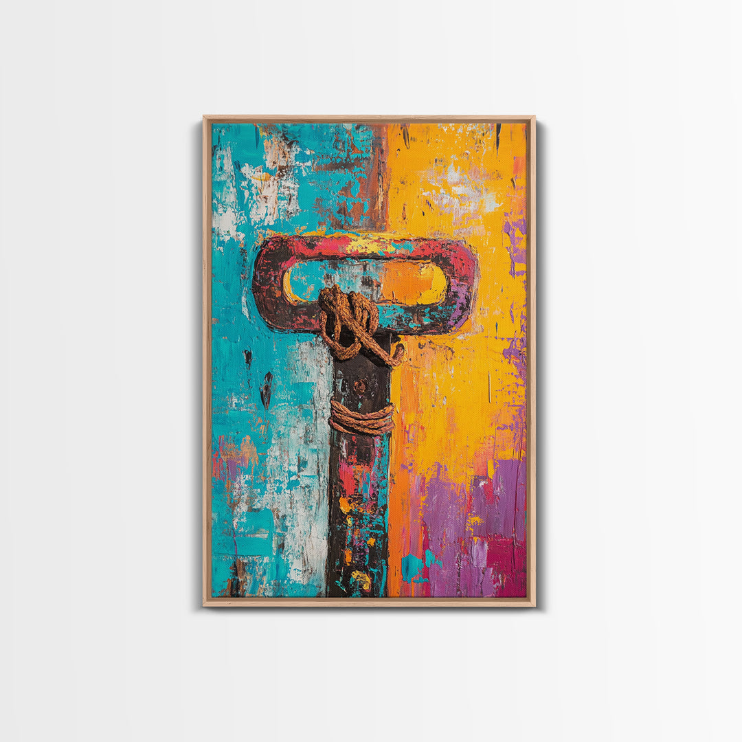 Nautical Rope Painting, Coastal Wall Art, Rustic Texture Artwork, Ocean Inspired Decor, Framed Canvas Print, Boho Maritime Art