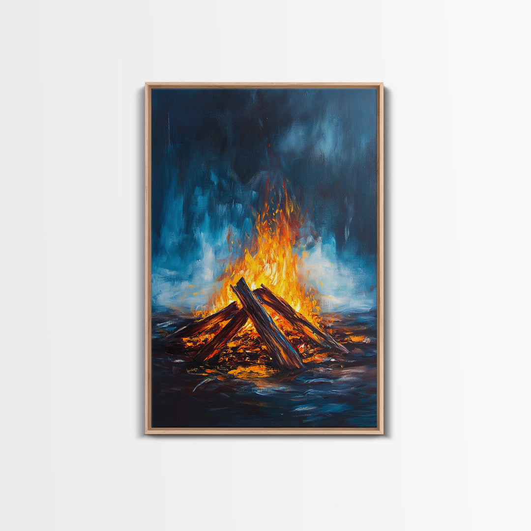 Bonfire Night, Moody Art, Rustic Decor, Canvas Print, Fire Art, Dark Romance Painting, Fall Wall Art, Cozy Living Room Art, Gift Idea