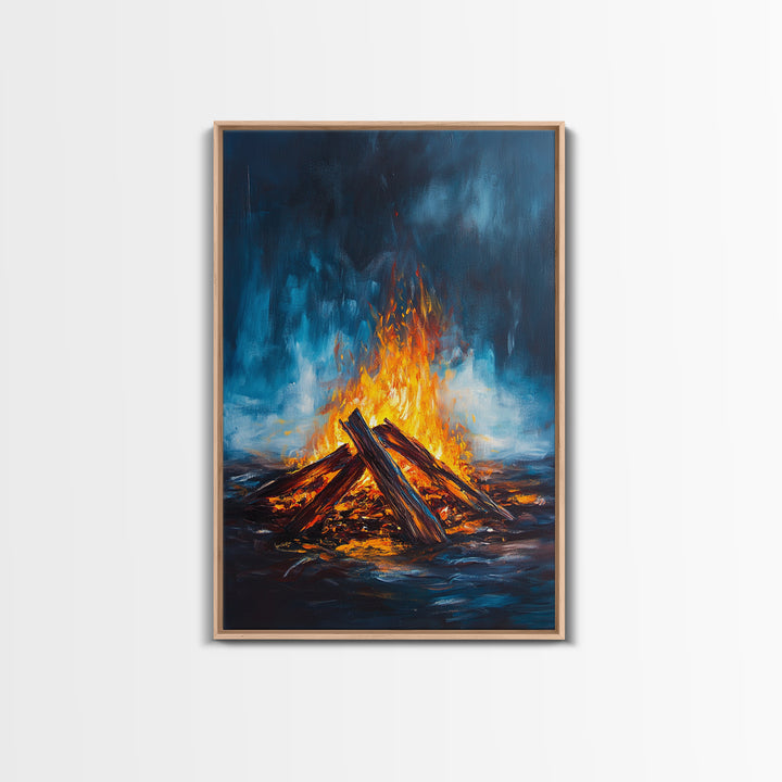 Bonfire Night, Moody Art, Rustic Decor, Canvas Print, Fire Art, Dark Romance Painting, Fall Wall Art, Cozy Living Room Art, Gift Idea