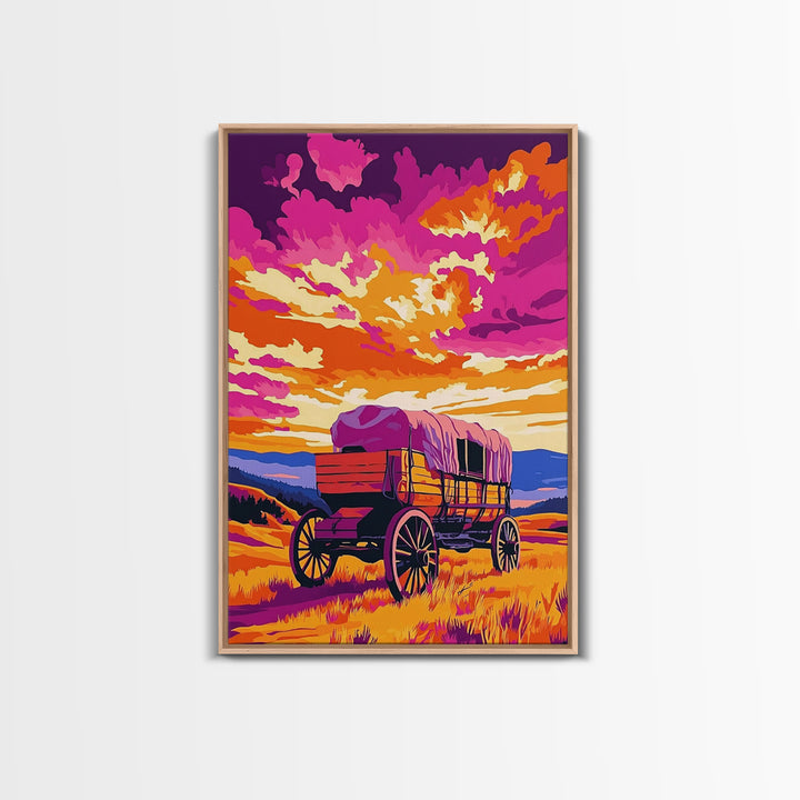 Covered Wagon, Sunset Painting, Western Landscape, Rustic Art, Canvas Print, Southwest Wall Art, Farmhouse Art, Living Room Art
