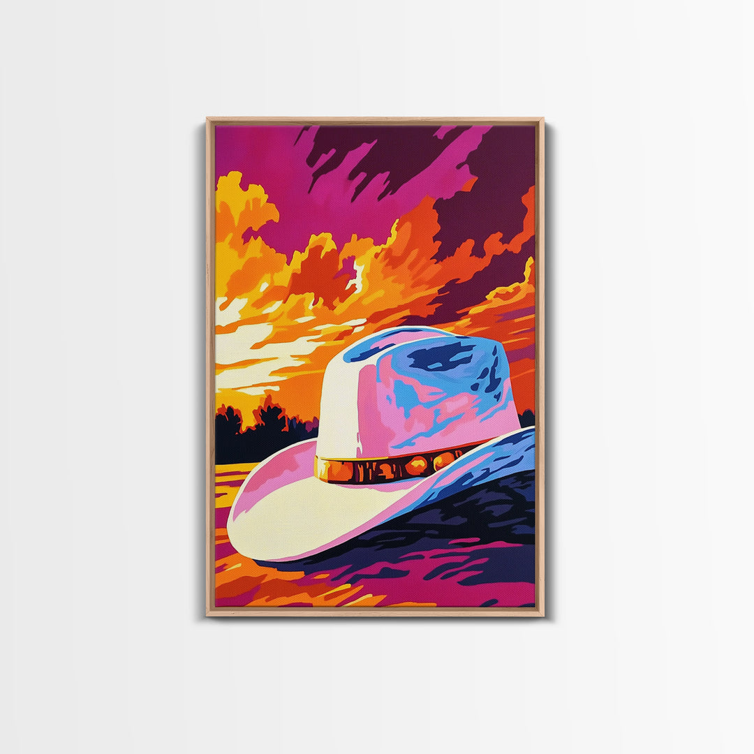 Cowboy Hat, Sunset Art, Rustic Wall Art, Pink Orange Wall Art, Canvas Print, Western Decor, Farmhouse Art, Above Couch Art