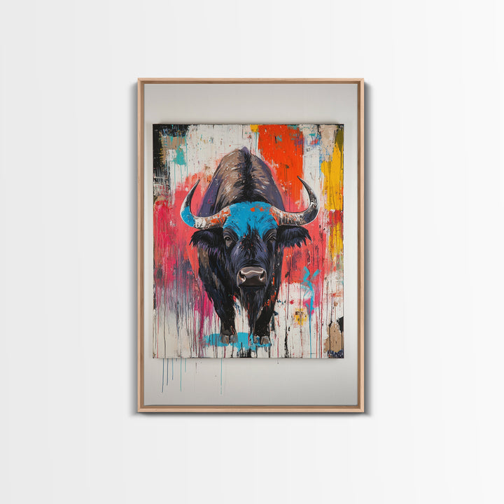 Bold Bison, Modern Southwest Art, Bull And Bear Art, Rustic Decor, Framed Canvas Print, Western Wall Art, Moody Art, Ranch Home Art