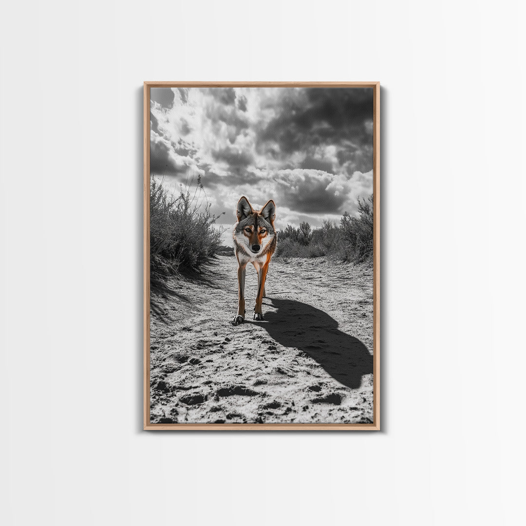Desert Wolf, Wildlife Painting, Moody Art, Southwest Wall Art, Rustic Decor, Nature Scene, Canvas Print, Farmhouse Art