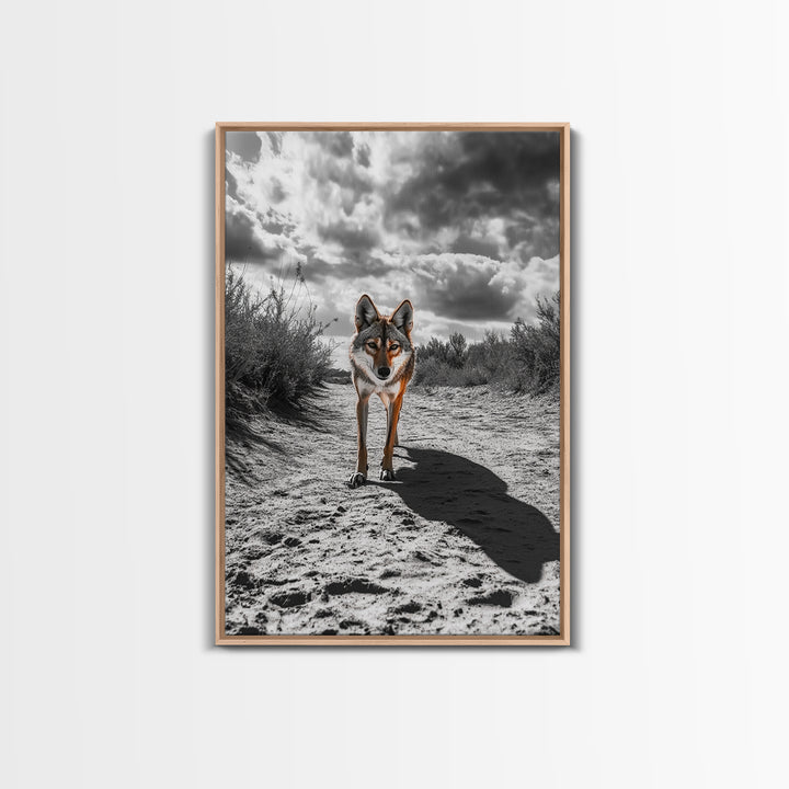 Desert Wolf, Wildlife Painting, Moody Art, Southwest Wall Art, Rustic Decor, Nature Scene, Canvas Print, Farmhouse Art