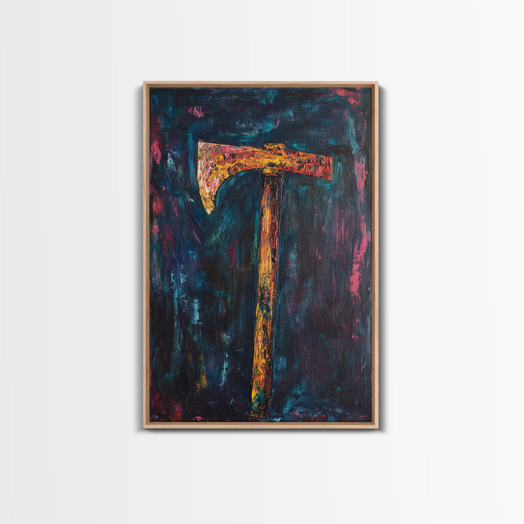 Rustic Axe Painting, dark romance painting, moody art, abstract texture art, framed canvas print, original painting, gift idea, southwest wall art