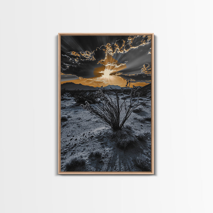 Desert Sunset, Joshua Tree Art, Moody Art, Southwest Wall Art, Landscape Painting, Rustic Art, Framed Canvas Print, Gift Idea