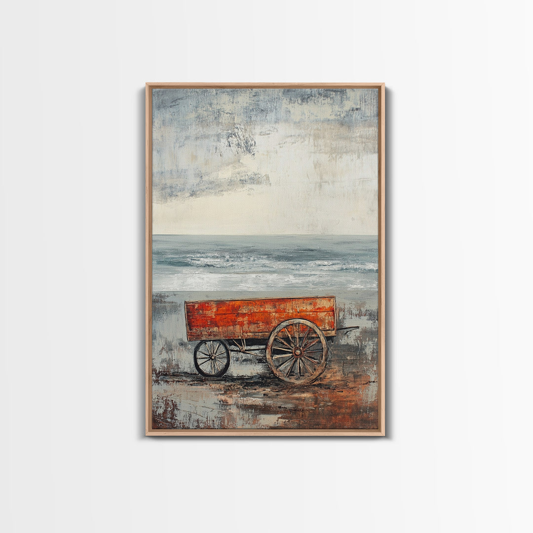 Coastal Wagon, Rustic Art, Framed Canvas Print, Nautical Decor, Moody Art, Minimalist Art, Wabi Sabi Art, Coastal Landscape Art