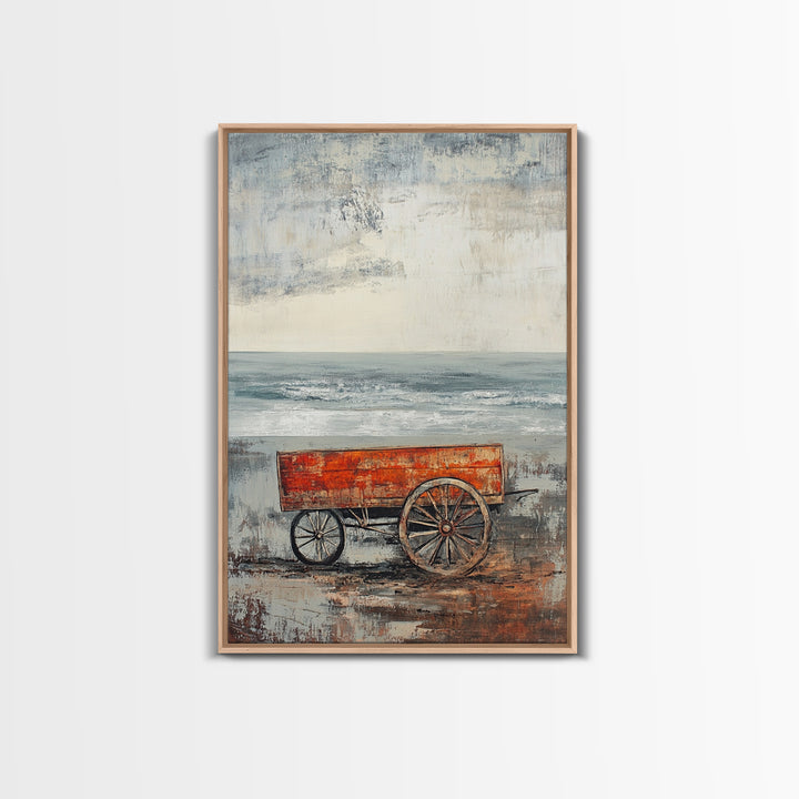 Coastal Wagon, Rustic Art, Framed Canvas Print, Nautical Decor, Moody Art, Minimalist Art, Wabi Sabi Art, Coastal Landscape Art