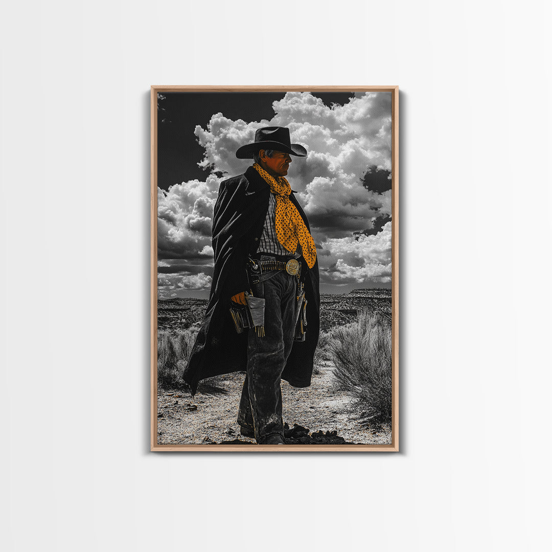 Cowboy Art, Western Wall Art, Black Cowgirl Painting, Southwest Decor, Moody Art, Rustic Home Decor, Framed Canvas Print, Gift Idea