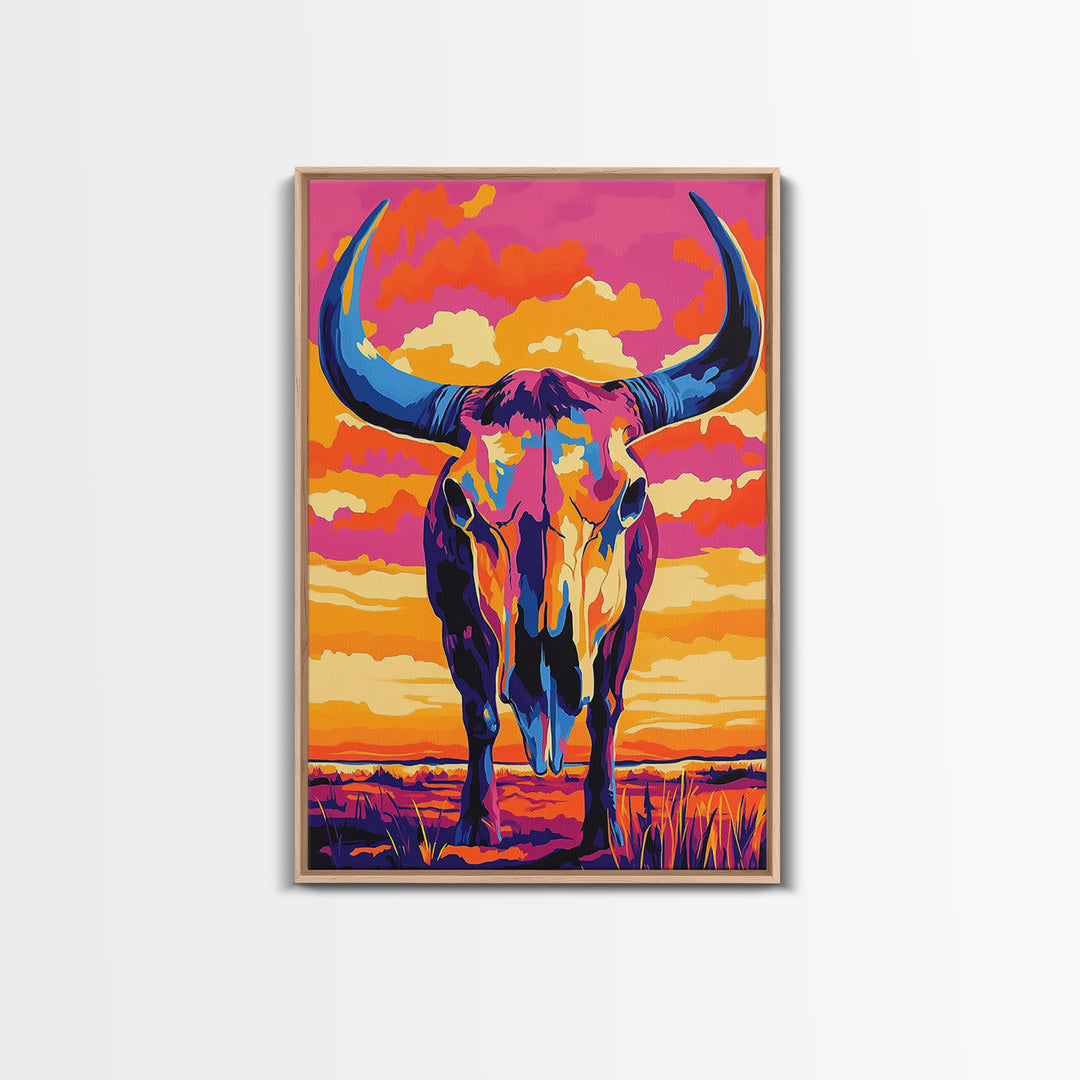Bull Skull Art, Teal Wall Art, Rustic Wall Art, Framed Canvas Print, Moody Art, Boho Aesthetic, Extra Wide Art, Southwest Decor, Gift Idea