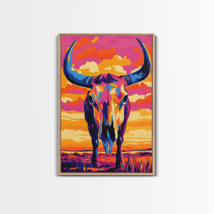 Bull Skull Art, Teal Wall Art, Rustic Wall Art, Framed Canvas Print, Moody Art, Boho Aesthetic, Extra Wide Art, Southwest Decor, Gift Idea