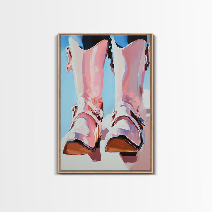 Cowboy Boots Painting, Coastal Cowgirl Wall Art, Western Decor, Farmhouse Art, Framed Canvas Print, Rustic Aesthetic, Bedroom Art, Gift Idea
