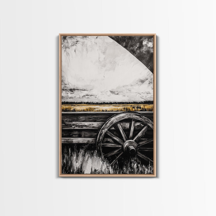 Rustic Wagon Wheel, Moody Art, Farmhouse Wall Art, Framed Canvas Print, Southwest Decor, Western Aesthetic, Above Sofa Art, Gift Idea