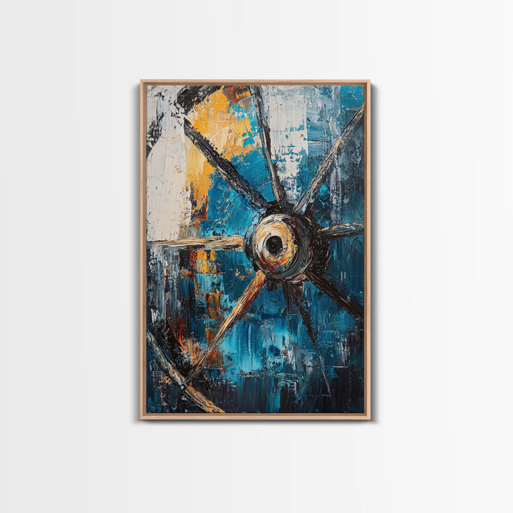 Abstract Wagon Wheel, Teal Wall Art, Rustic Art, Framed Canvas Print, Moody Aesthetic, Boho Decor, Farmhouse Art, Gift Idea
