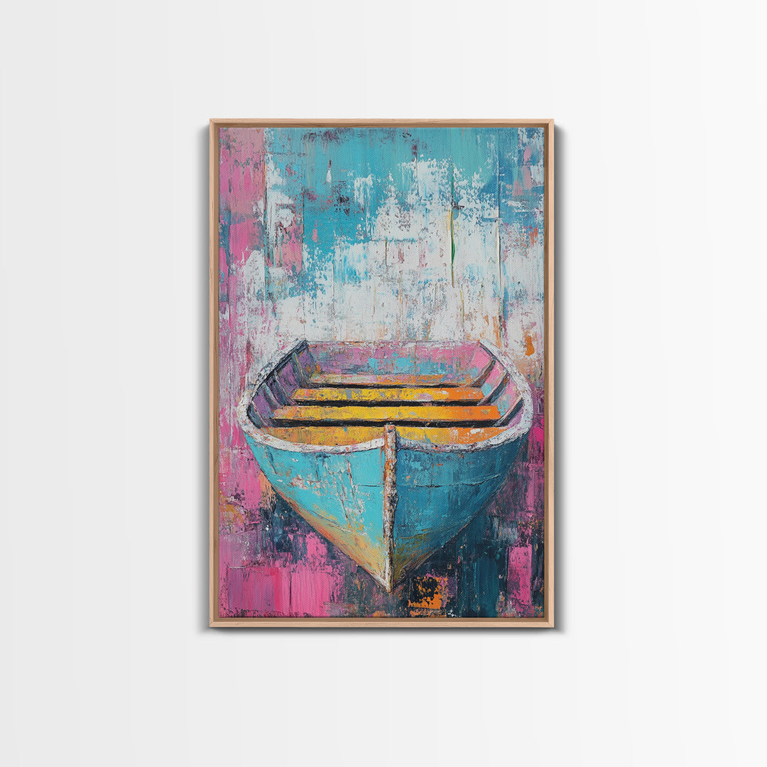 Blue Rowboat Painting, Nautical Painting, Coastal Wall Art, Rustic Decor, Extra Wide Art, Canvas Print, Farmhouse Art, Moody Art
