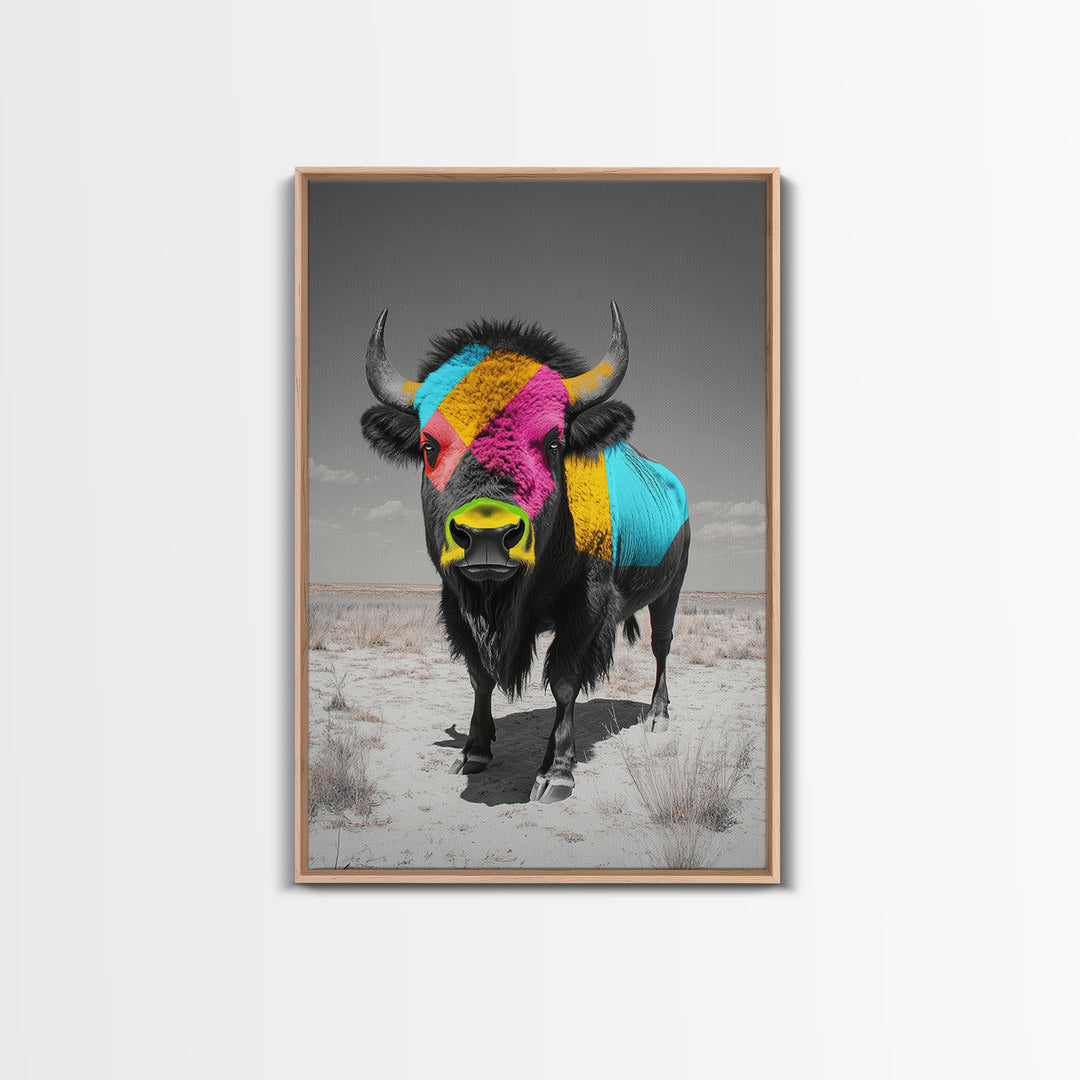 Colorful Bison Art, Southwest Wall Art, Rustic Decor, Boho Art, Buffalo Painting, Gift Idea, Canvas Print, Farmhouse Art
