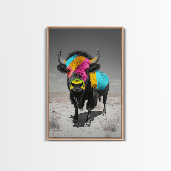 Colorful Bison Art, Southwest Wall Art, Rustic Decor, Boho Art, Buffalo Painting, Gift Idea, Canvas Print, Farmhouse Art