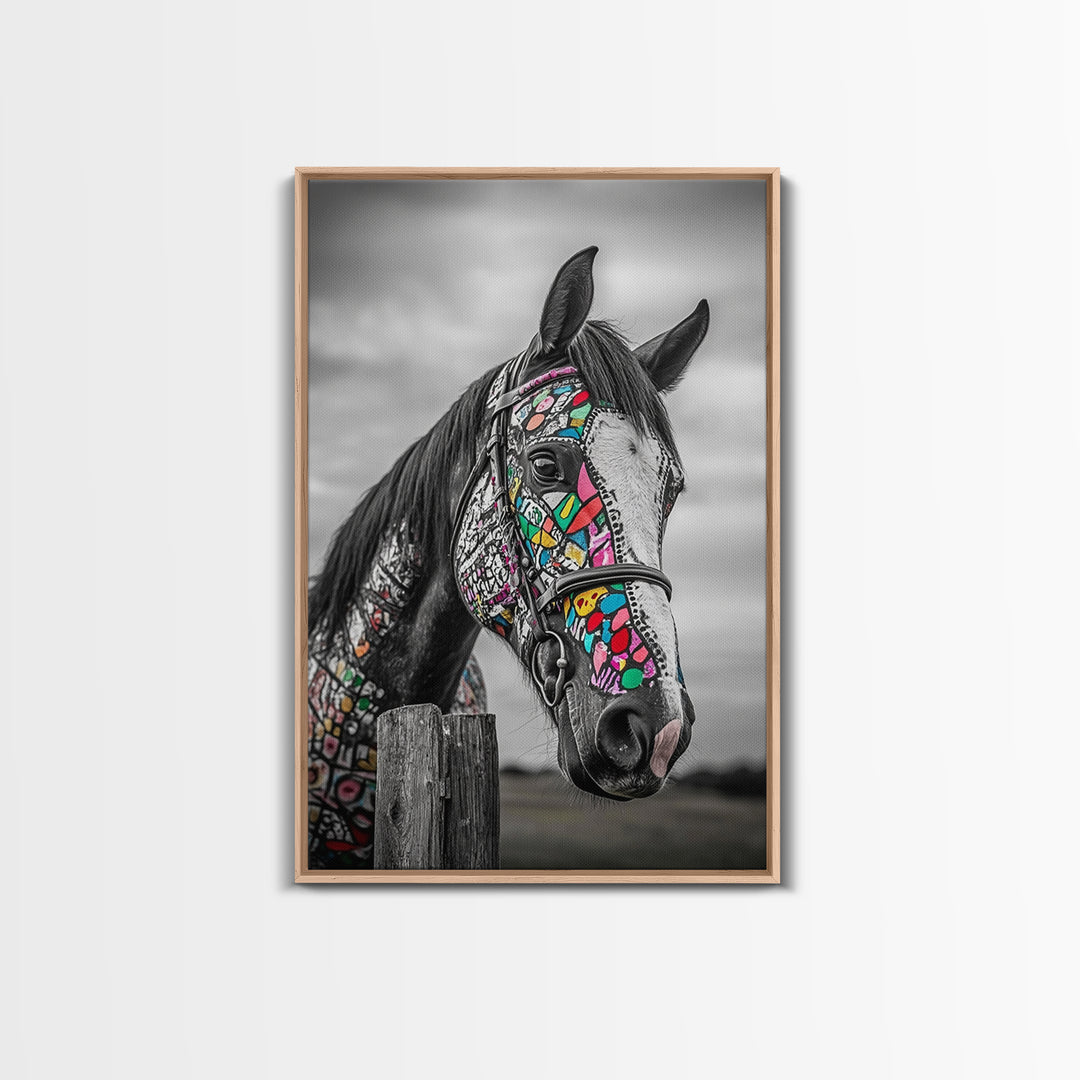 Painted Horse, Mosaic Wall Art, Blotter Art, Horse Wall Art, Boho Art, Colorful Western Art, Canvas Print, Gift Idea