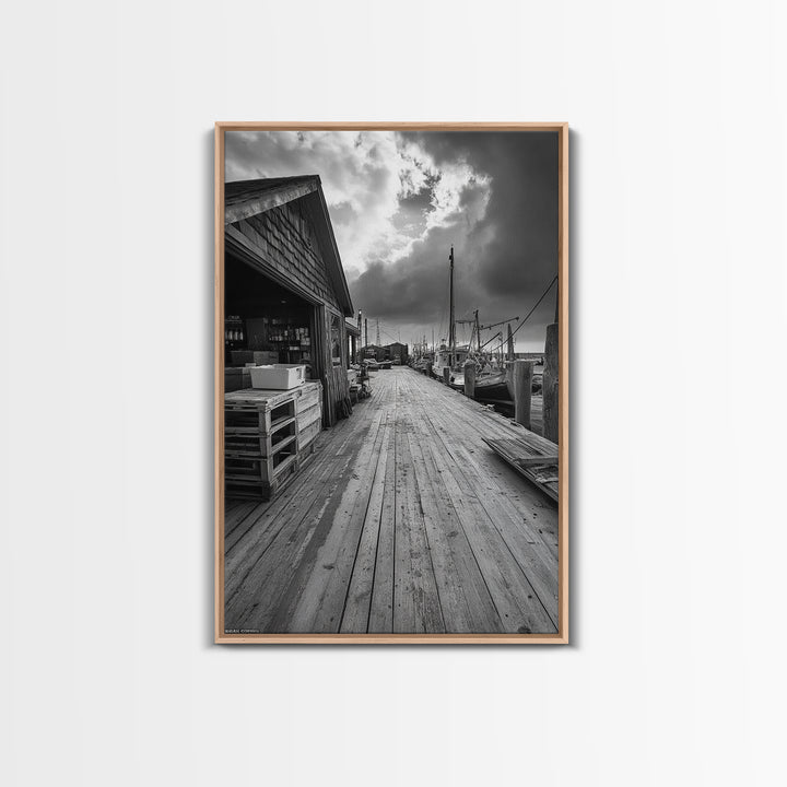 Fishing Dock, coastal decor, nautical wall art, seascape painting, rustic wall art, Nantucket painting, framed canvas print, horizontal art