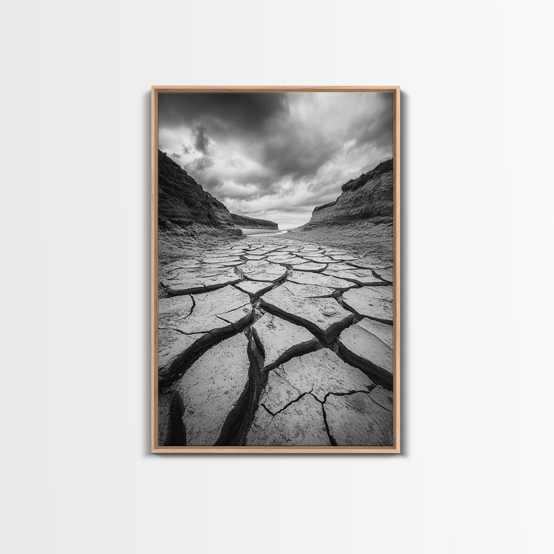 Cracked Earth, landscape painting, moody art, southwest wall art, wabi sabi art, extra wide art, framed canvas print, horizontal wall art