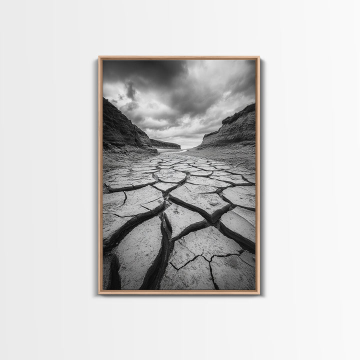 Cracked Earth, landscape painting, moody art, southwest wall art, wabi sabi art, extra wide art, framed canvas print, horizontal wall art