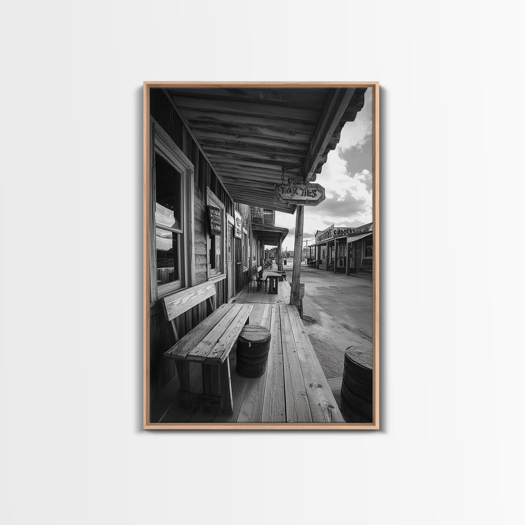 Western town, rustic wall art, farmhouse art, extra wide art, above couch art, cowboy decor, horizontal wall art, framed canvas print