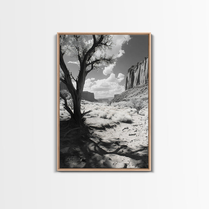 Desert landscape, Joshua tree art, western wall art, framed canvas print, southwest decor, black and white nature, rustic desert scene