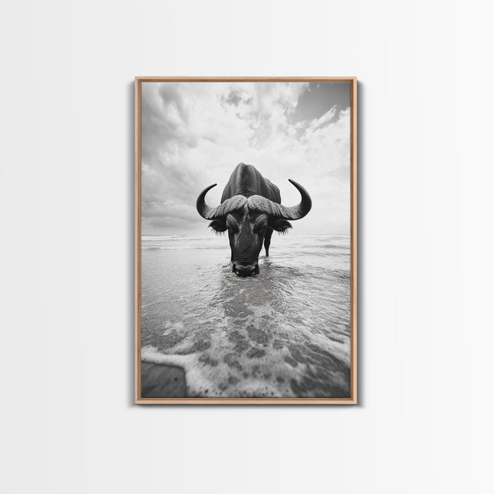 Buffalo art, bull and bear art, moody photography, black and white wall art, unique wildlife art, wabi sabi art, canvas print, farmhouse decor