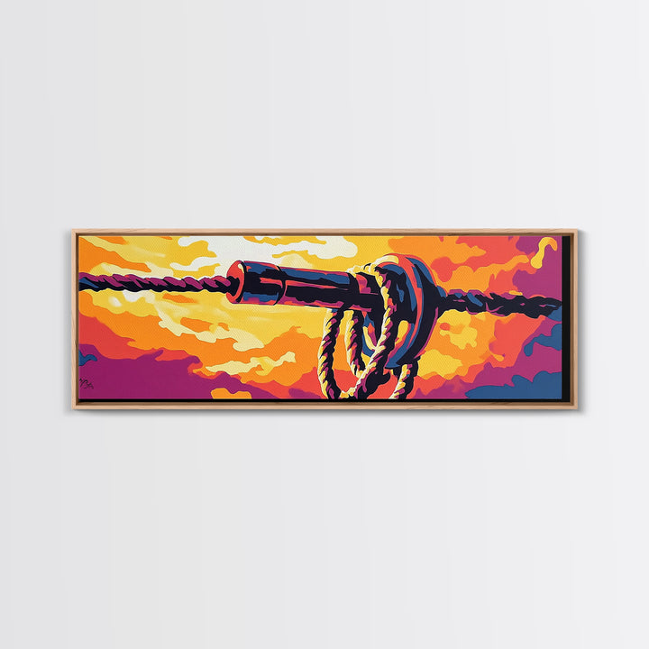 Industrial Knot, rustic wall art, southwest wall art, boho art, orange wall art, geometric painting, extra wide art, Framed Canvas Print