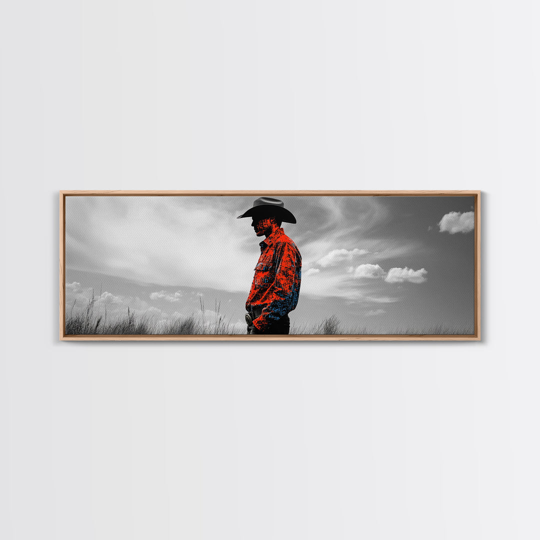 Cowboy Silhouette, Western Wall Art, Ranch Life Art, Moody Art, Southwestern Decor, Extra Wide Art, Rustic Wall Art, Canvas Print