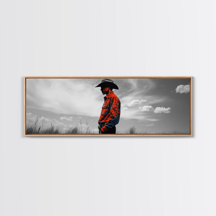 Cowboy Silhouette, Western Wall Art, Ranch Life Art, Moody Art, Southwestern Decor, Extra Wide Art, Rustic Wall Art, Canvas Print