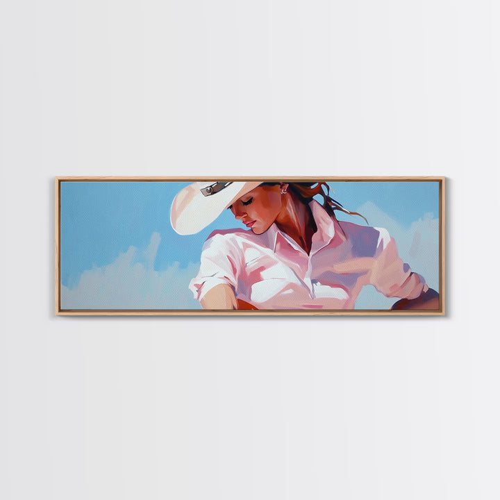 Cowgirl Art Print, Light Pink Wall Art, Southwest Wall Art, Canvas Print, Rustic Decor, Minimalist Art, Living Room Art