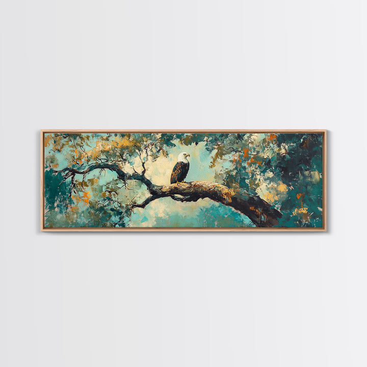 Eagle Painting, Framed Canvas Print, Bird Art, Forest At Dusk Painting, Moody Art, Extra Wide Art, Rustic Wall Art, Above Bed Art